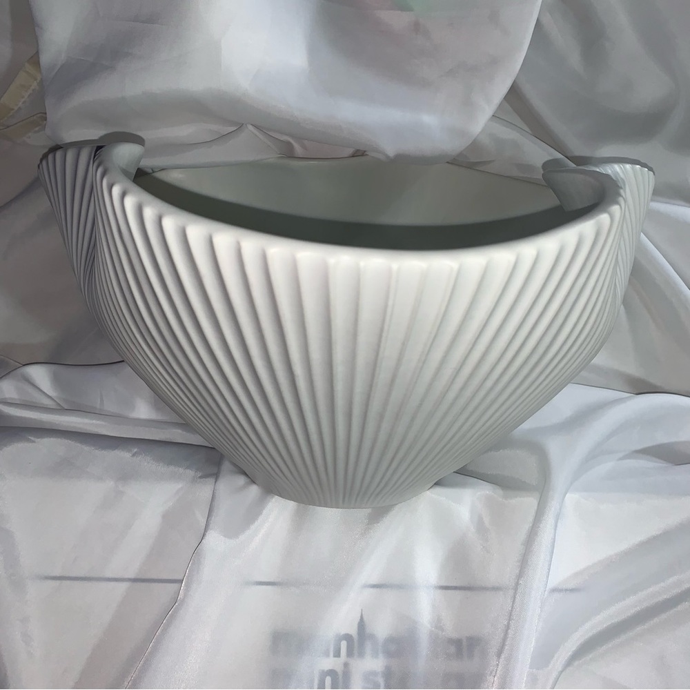rare! JONATHAN ADLER matte white glazed ribbed PINCH POT BOWL extra large - Picture 8 of 12